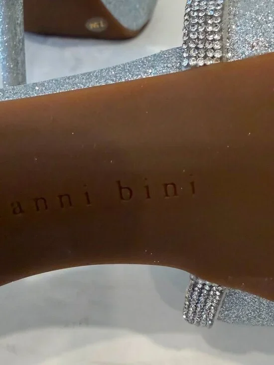 Gianni Bini Constantz Silver Glitter Stiletto Heel Ankle Strap Sandals - Picture 9 of 9